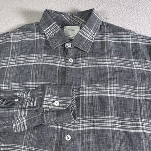 Billy Reid Shirt Mens Large Gray Plaid 100% Linen Long Sleeve Button Front Italy